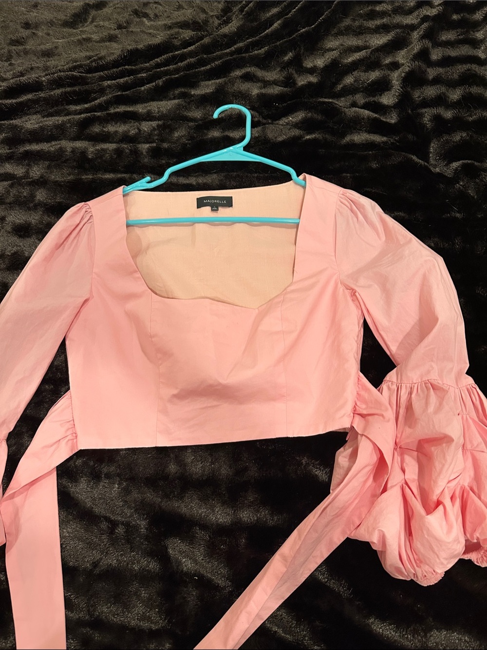 MAJORELLE Pink Square Neck Puff Sleeve Crop Top